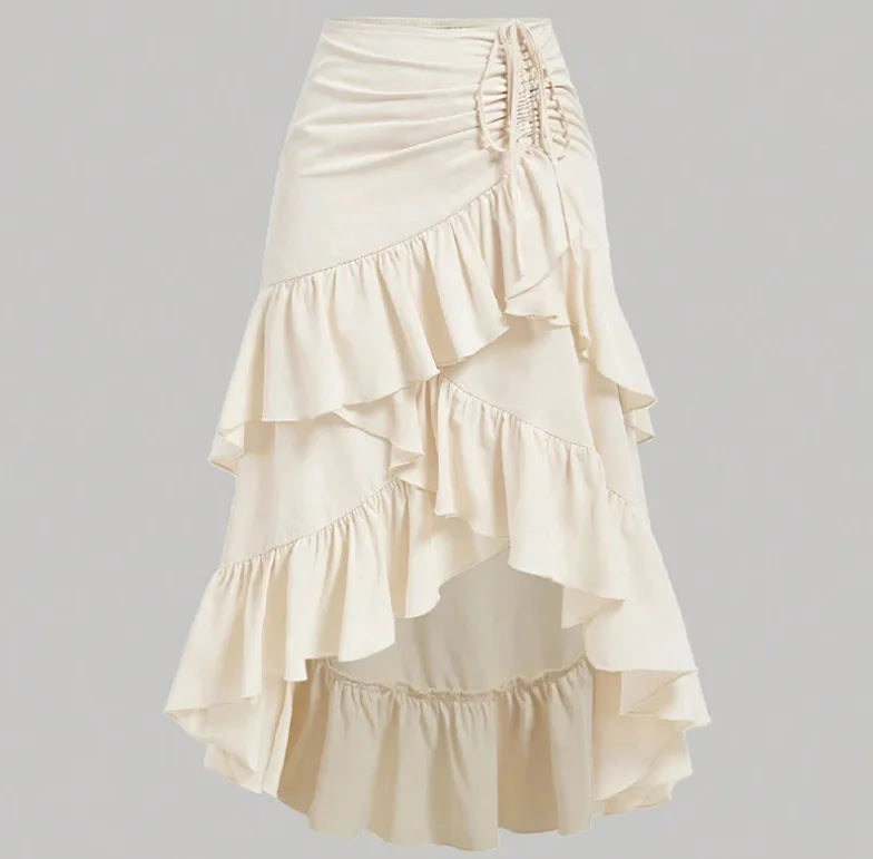 Irregular Ruffles Tiered Skirt Sweet Spicy Wind Layered Ruffle Edge Tied Skirt for Summer Holiday Sexy Elegant Women Beach Dress